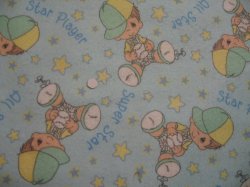 Thumbnail of FLANNEL BLUE COTTON FABRIC Precious Moments Boy All Star Baseball By the Yard
