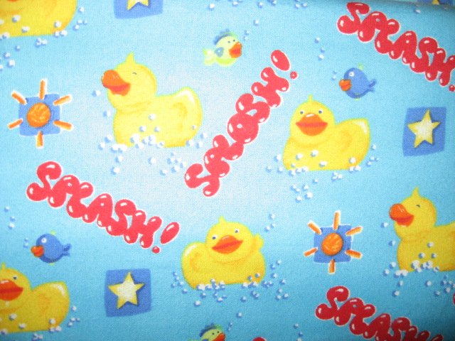 Rubber Ducks Bath Bubbles FishSplash Blue 100% cotton flannel by the yard 