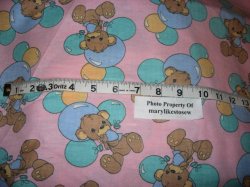 Thumbnail of FLANNEL PINK COTTON FABRIC Precious Moments Teddy Bears Balloons NEW By the Yard