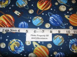Thumbnail of FLANNEL BLUE COTTON FABRIC with Rockets and Space Ships NEW SOFT By the Yard