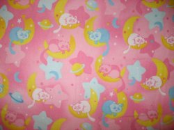 Thumbnail of Whimsical Sleeping Cats Moon Star Planets Flannel By the Yard Pink Cotton Fabric