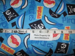 Thumbnail of FLANNEL BLUE COTTON Pirate FABRIC Boats Swords Parrots Skulls NEW By the Yard  