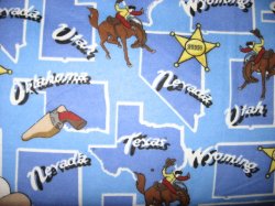 Thumbnail of Southwest Cowboy Horse Hat Badge gun map States Blue Cotton Flannel by the yard