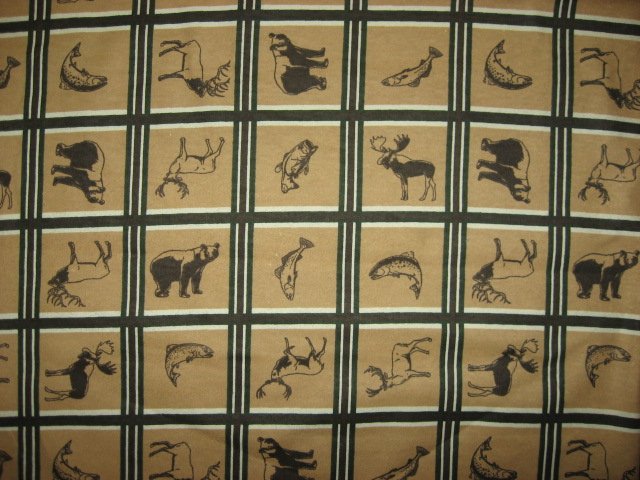 Wild Animals Bears Moose Fish beige 100% flannel Cotton fabric By the Yard