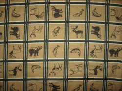 Thumbnail of FLANNEL BEIGE COTTON FABRIC  Wild Animals Bears Moose Fish NEW By the yard