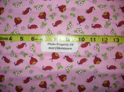 Thumbnail of Lady Bugs Pretty Daisy Flowers Flannel By the Yard Pink Cotton Fabric 