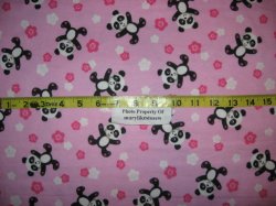 Thumbnail of FLANNEL PINK COTTON FABRIC Panda Bears pink white flower NEW SOFT By the Yard