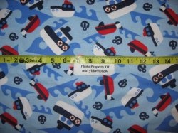 Thumbnail of FLANNEL BLUE COTTON FABRIC Tug Boat Motor Boat Anchor Sea Ocean Wave By the Yard