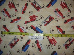 Thumbnail of FLANNEL BEIGE COTTON FABRIC Rescue FIRE ENGINE Helicopter Hydrant By the yard