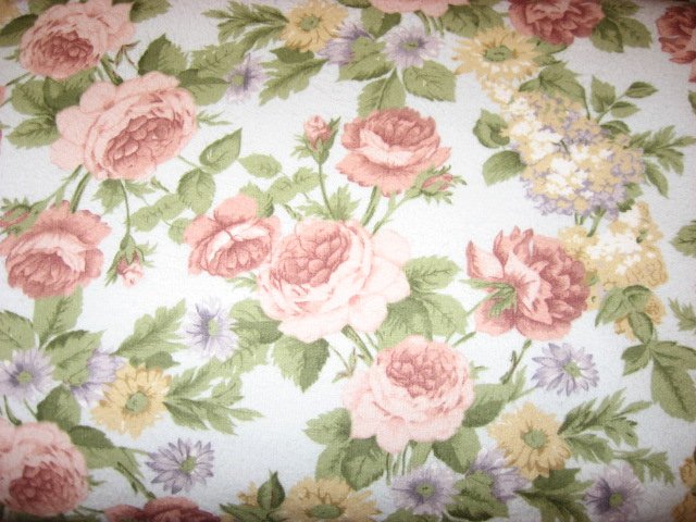 Image 0 of Flowers Roses Lilacs Asters on blue 100% cotton flannel By the Yard