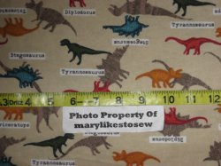 Thumbnail of FLANNEL BEIGE COTTON FABRIC DINOSAURS Reptiles REAL NAME Tricaratops by the yard