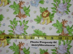 Thumbnail of Safari Baby Animal Giraffe Hippo Lion Elephant white flannel By the Yard