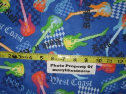 Thumbnail of FLANNEL BLUE COTTON FABRIC GUITAR Pop Star TEEN PRE TEEN SOFT NEW By the Yard
