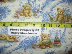 Thumbnail of FLANNEL By the Yard WHITE COTTON FABRIC Teddy Bear Sleep Bird house book toy 