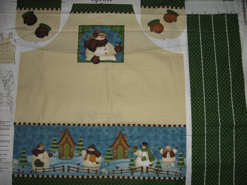 Image 0 of Snowmen family scene quality apron One cotton fabric apron panel to sew 