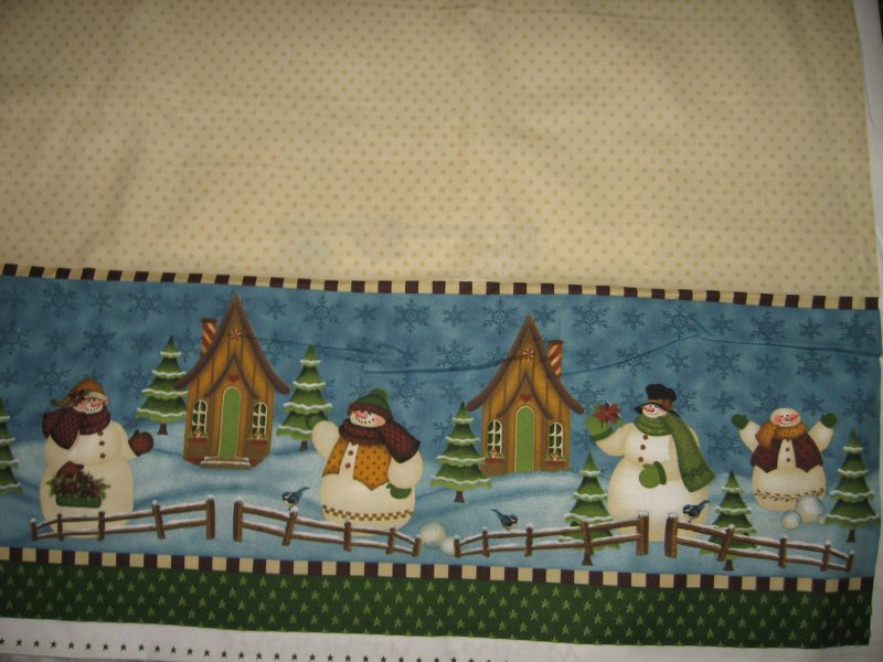 Image 1 of Snowmen family scene quality apron One cotton fabric apron panel to sew 