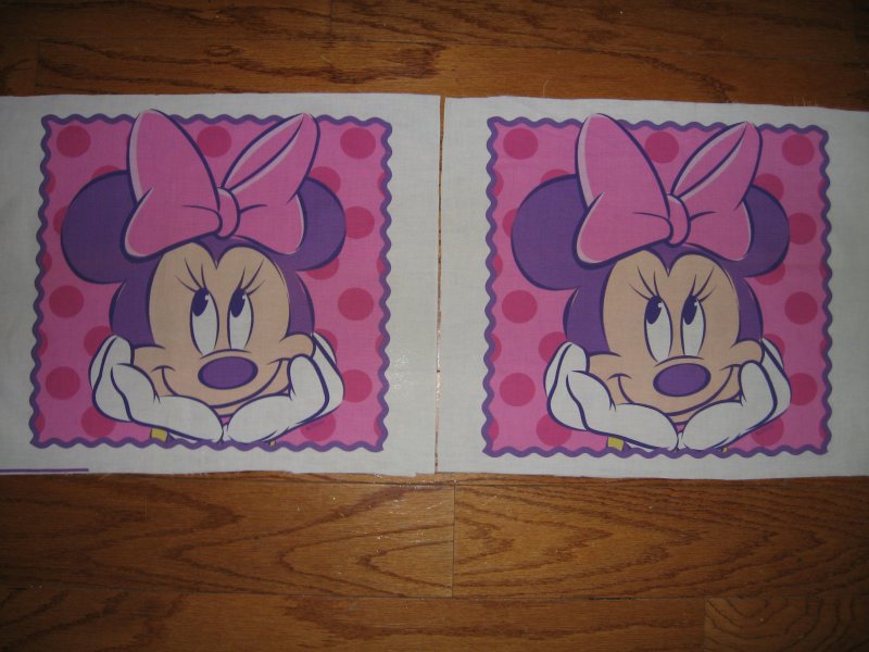 Minnie Mouse Pink background and Lilac border TWO pillow panels the same to Sew 