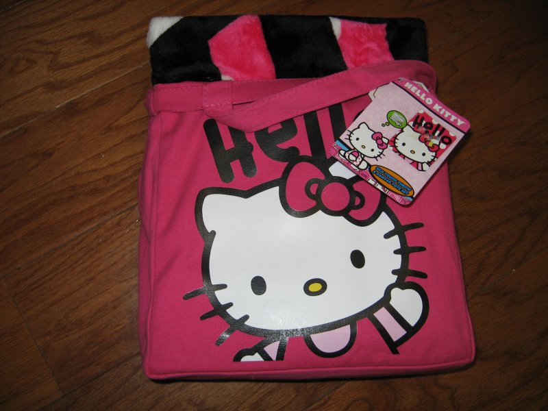Hello Kitty Large silk touch throw and  pink canvas tote set clean new with tags