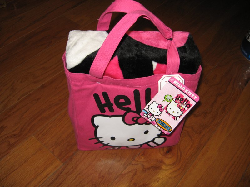 Image 2 of Hello Kitty Large silk touch throw and  pink canvas tote set clean new with tags
