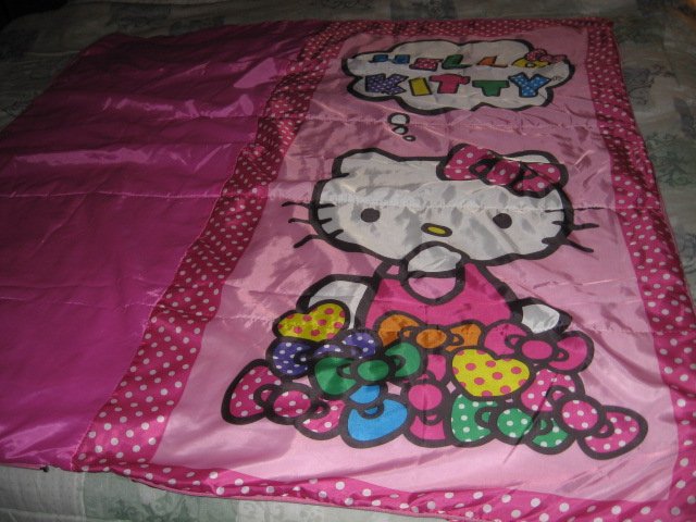 Image 1 of Sanrio Hello Kitty pink gently used 2014 sleeping bag with polkadots 28