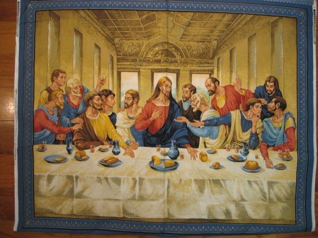 Image 0 of Jesus Apostles Last Supper Cotton Fabric Quilt or Wall Panel to sew or frame/