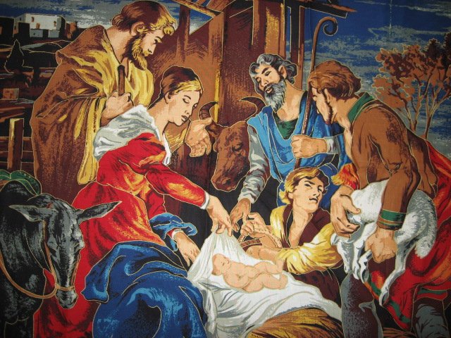 Image 1 of Nativity Jesus Birth Mary Joseph Christmas Fabric Cotton Quilt wall panel to sew