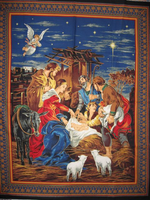 Image 0 of Nativity Jesus Birth Mary Joseph Christmas Fabric Cotton Quilt wall panel to sew