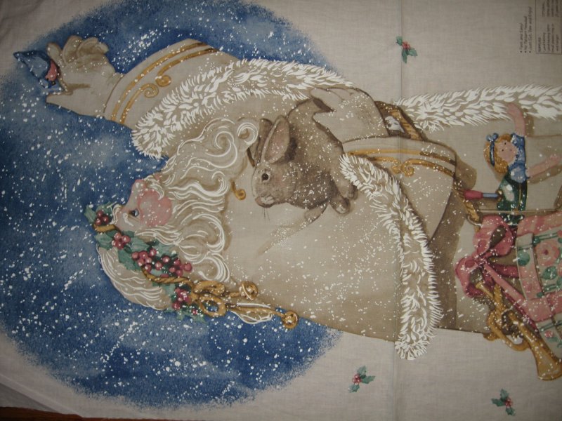 Image 1 of Exquisite Father Christmas bunny Daisy Kingdom Fabric wall door Panel to Sew //