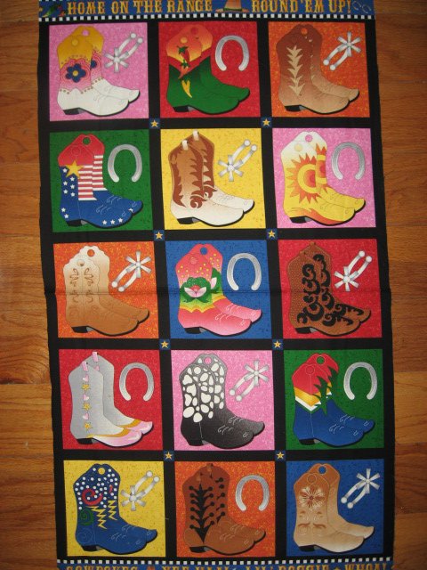 Image 0 of Cowboy Boots Southwest quilt squares Fabric Pillow Panel or Wall Panel set 