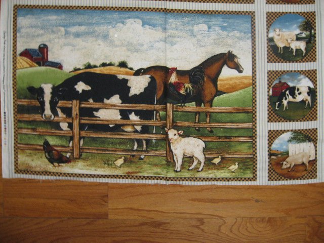 Image 0 of Farm animal cow horse rooster lamb Fabric Wall Panel Pillow Panel set to sew /