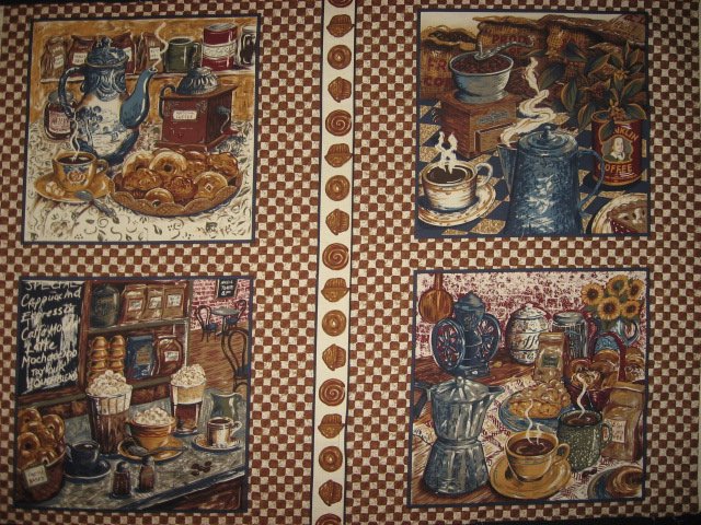 Image 0 of Coffee Cafe Donuts Vintage Look Fabric pillow panels set of four 