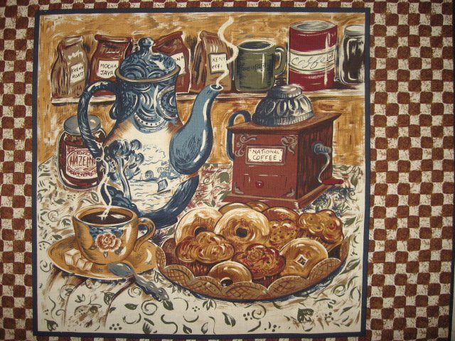 Image 2 of Coffee Cafe Donuts Vintage Look Fabric pillow panels set of four 