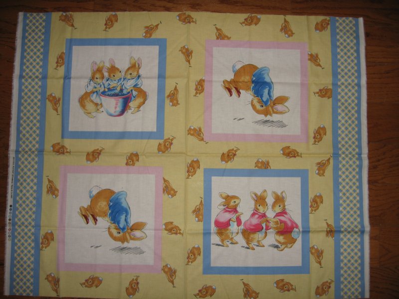 Fabric pillow panels set of 4 Licensed Peter Rabbit Sisters Bunny Bunnies