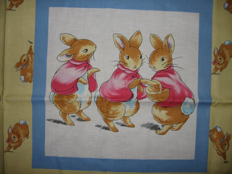 Image 1 of Fabric pillow panels set of 4 Licensed Peter Rabbit Sisters Bunny Bunnies