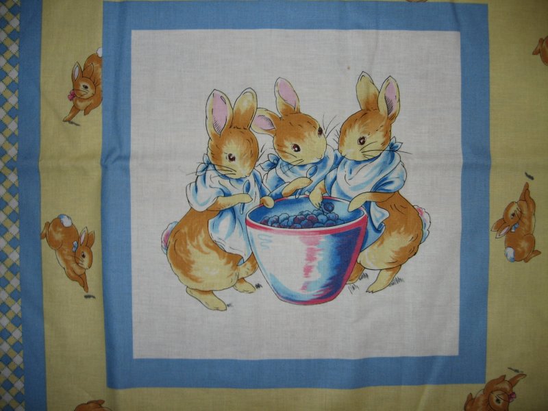 Image 3 of Fabric pillow panels set of 4 Licensed Peter Rabbit Sisters Bunny Bunnies