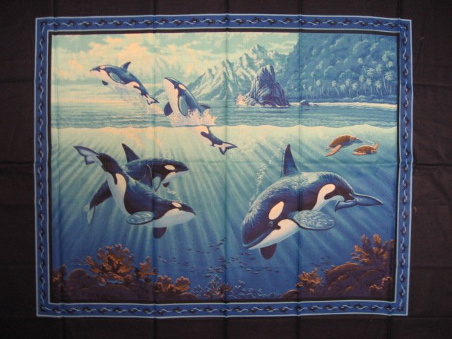 Whale Sea Ocean Water Coral Fish Island Clouds Sunshine Fabric Wall Panel sew //