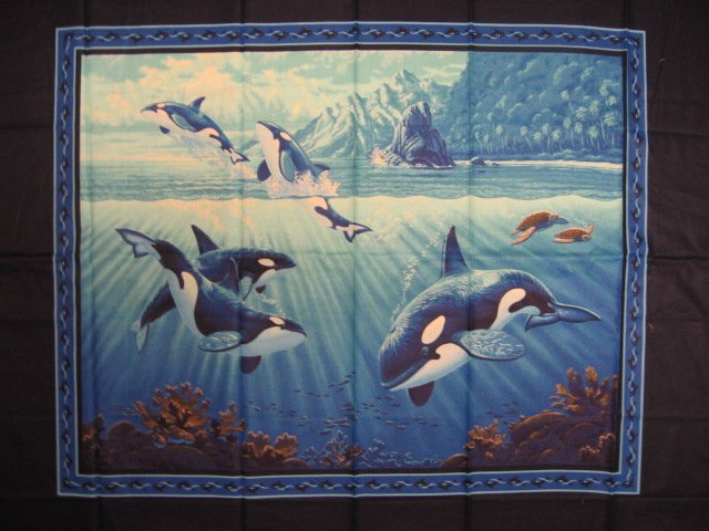 Image 0 of Whale Sea Ocean Water Coral Fish Island Clouds Sunshine Fabric Wall Panel sew //