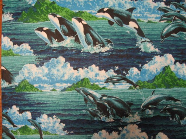 Image 0 of dolphin whale sea ocean fish soft 100% cotton fabric by the yard