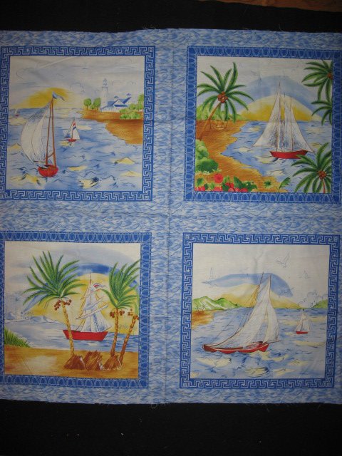 Sailboat Tropical Island Ocean Lake Scene Fabric Pillow Panels Set