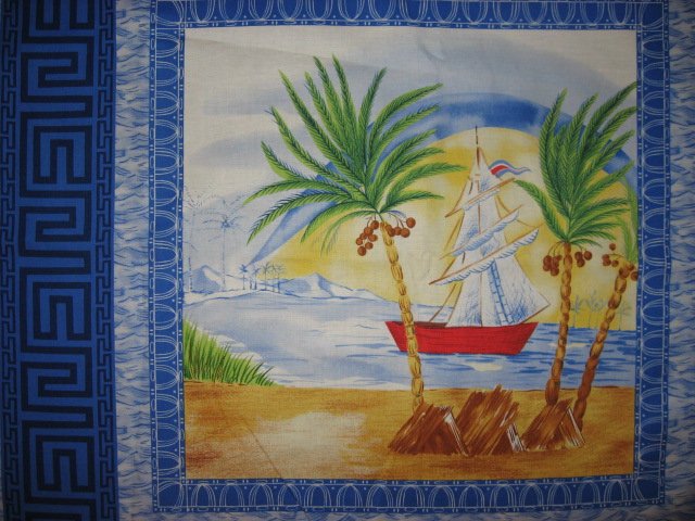 Image 1 of Sailboat Tropical Island Ocean Scene  Fabric pillow panels set of four 