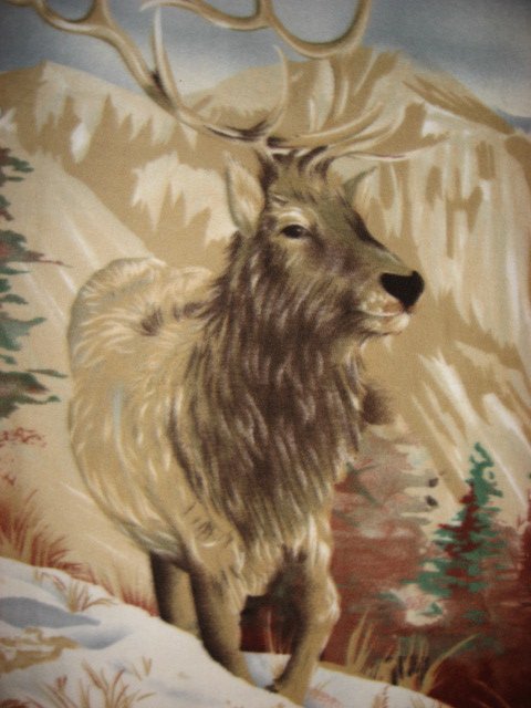 Image 1 of Elk Mountain deer with antlers Southwest Fleece Blanket Panel with finished edge