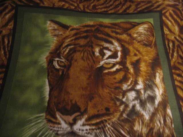 Image 1 of Tiger jungle animal bed size Fleece blanket Panel finished edges