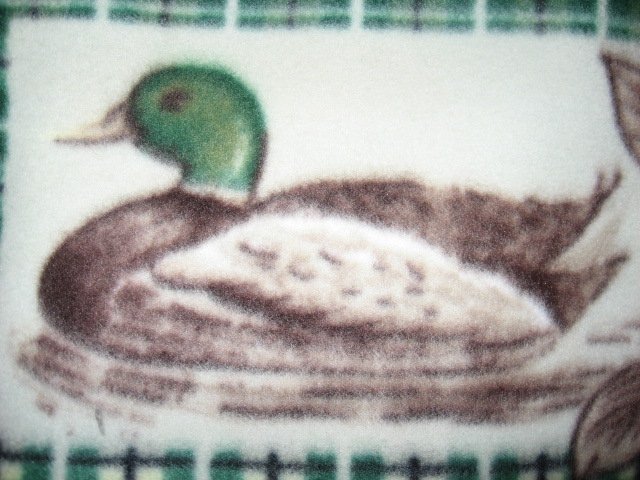 Image 1 of Mallard duck on Green Plaid fleece blanket