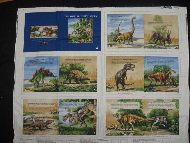 Image 0 of Dinosaur with names and pronunciations Teacher Soft book fabric Panel to Sew /