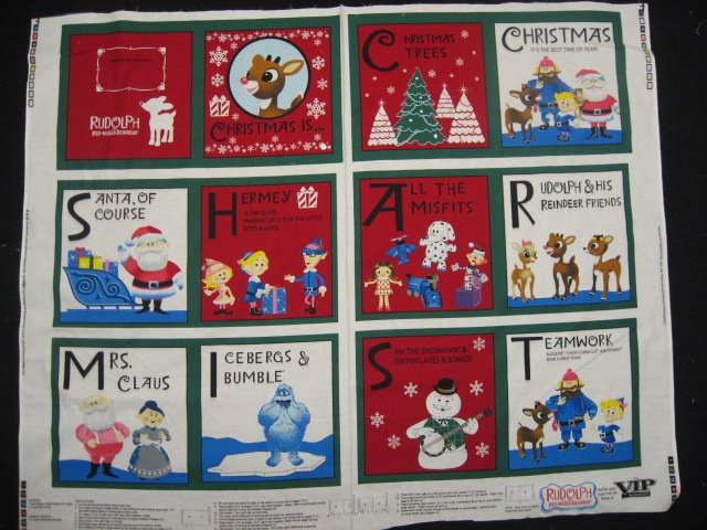 Rudolph The Red Nose Reindeer Letters baby Soft book fabric Panel to Sew /