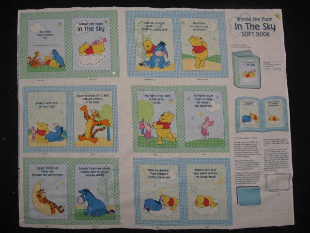Winnie the Pooh Tigger Piglet Eeyore Sky baby Soft book fabric Panel to sew /