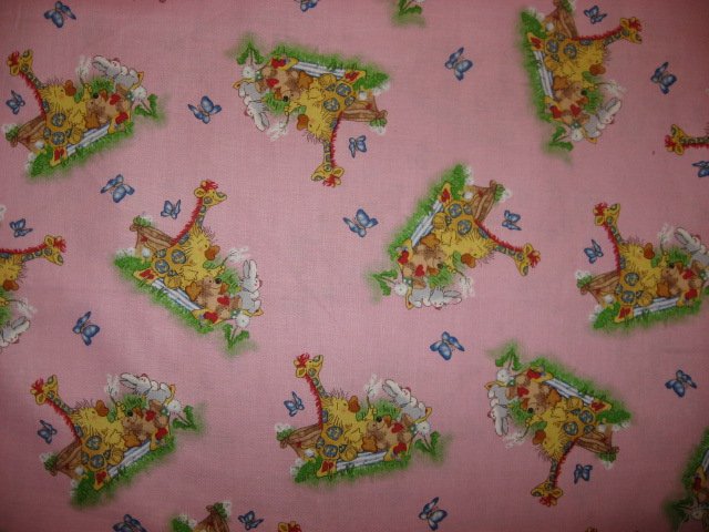 Suzy's Zoo Witzy Duck Patches Giraffe Bear Pink Licensed Fabric  Butterfly /
