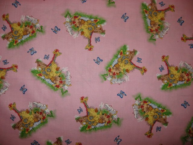 Image 0 of Suzy's Zoo Witzy Duck Patches Giraffe Bear Pink Licensed Fabric  Butterfly /