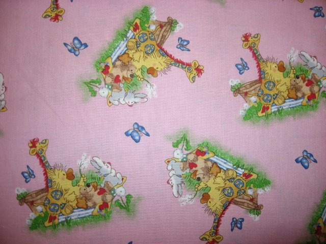 Image 1 of Suzy's Zoo Witzy Duck Patches Giraffe Bear Pink Licensed Fabric  Butterfly /