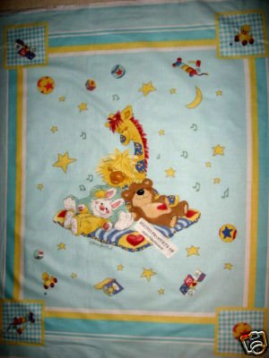 Suzy's Zoo Witzy Bear Bunny Giraffe blue Crib Quilt Fabric panel Throw to sew